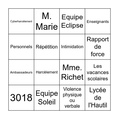 BINGO PHARE Bingo Card