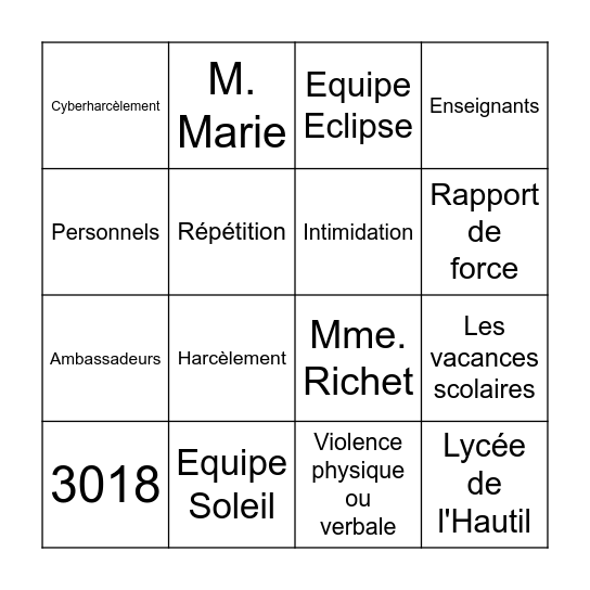 BINGO PHARE Bingo Card