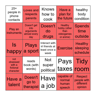 Normal Human Bingo Card