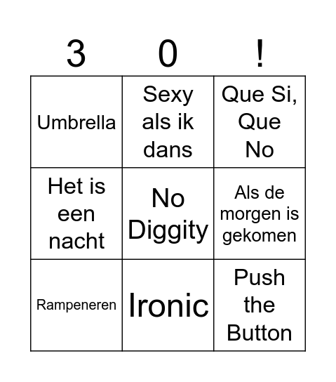 Hiep Hiep Hoera, Sanne Bingo Card