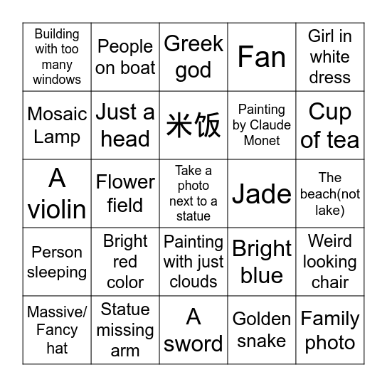 Met museum Bingo Card