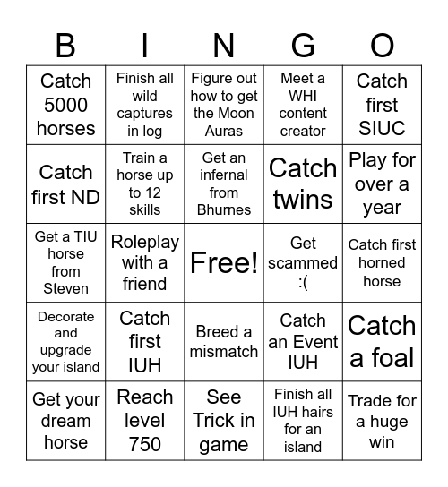 Wild Horse Islands Bingo Card Bingo Card