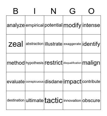 Word of the Day Bingo Card