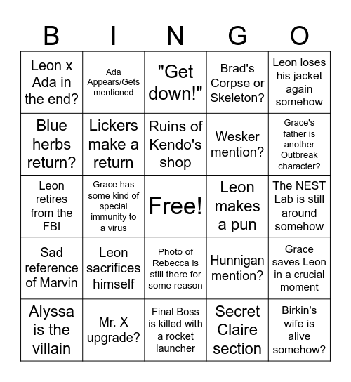 Max's RE9 Bingo Card