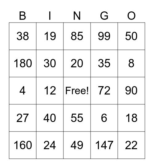 BINGO DEI NUMERI CL 2 FEBBRAIO Bingo Card