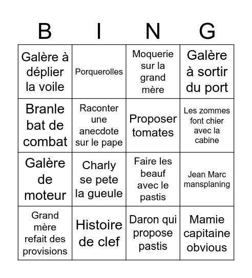 Bateauuuuuuuuu Bingo Card