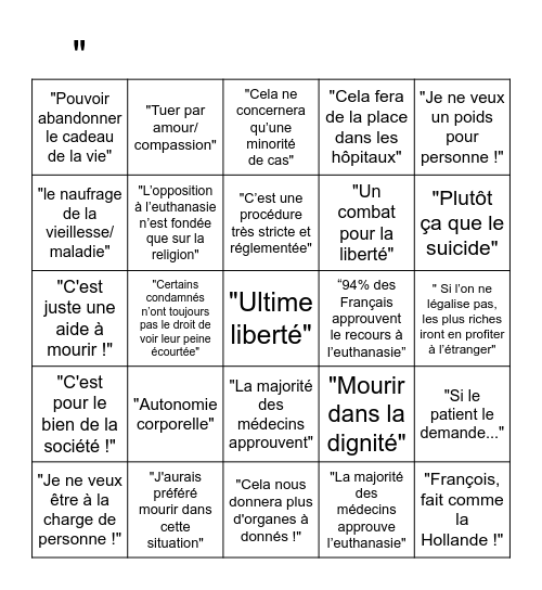Bingo Pro-euthanasie Bingo Card
