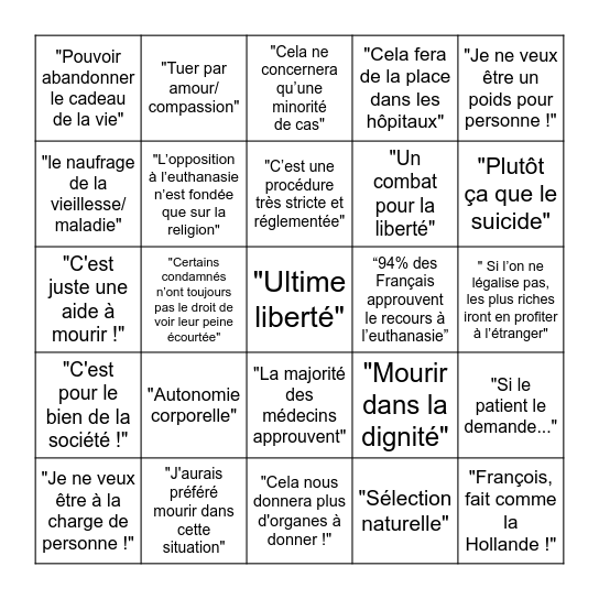 Bingo Pro-euthanasie Bingo Card
