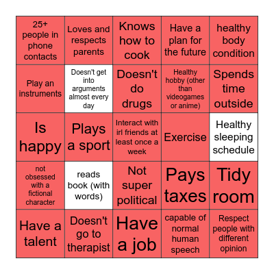 Normal Human Bingo Card
