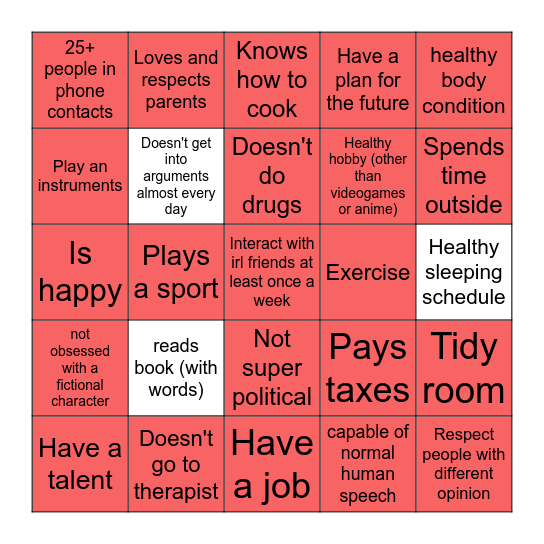 Normal Human Bingo Card
