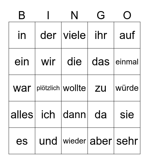 25 Wörter Bingo Card