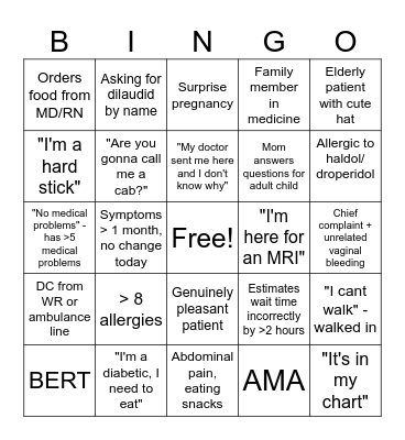ED Bingo Card