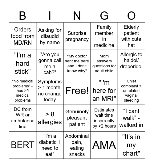 ED Bingo Card