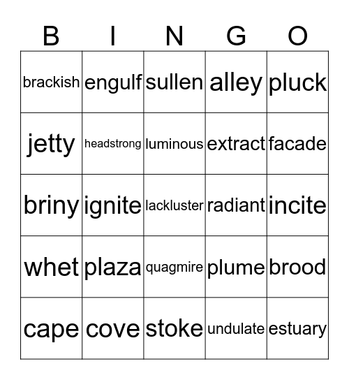 5th Grade Word Masters List 2 Bingo Card