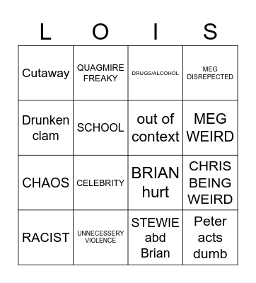 FAMILY GUY Bingo Card