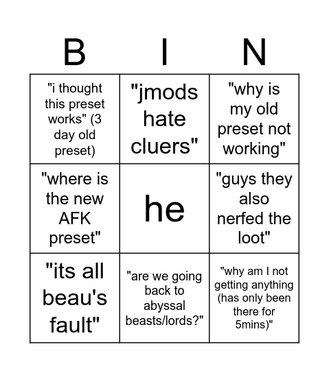 Mingo board Bingo Card