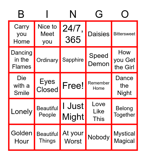 Karaoke Bingo Card