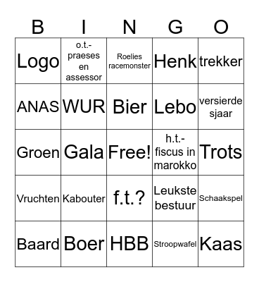 Besturen BIngo Card