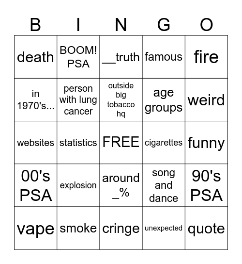 TruthOrange PSAs Bingo Card