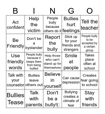 Say No To Bullying! Bingo Card