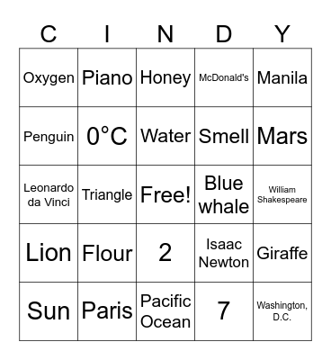TRIVIA BINGO (EASY) Bingo Card
