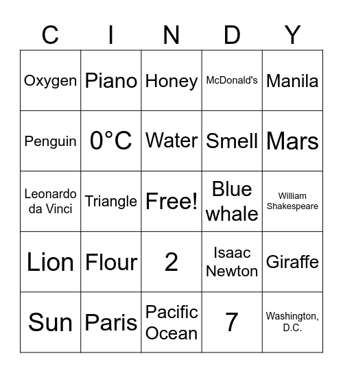 TRIVIA BINGO (EASY) Bingo Card
