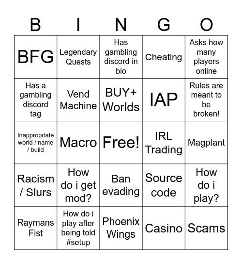 OSGT New Player Bingo Card