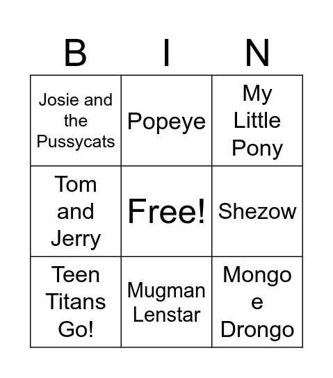 All Bingo Shows Bingo Card