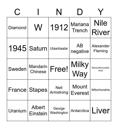 TRIVIA BINGO (HARD) Bingo Card