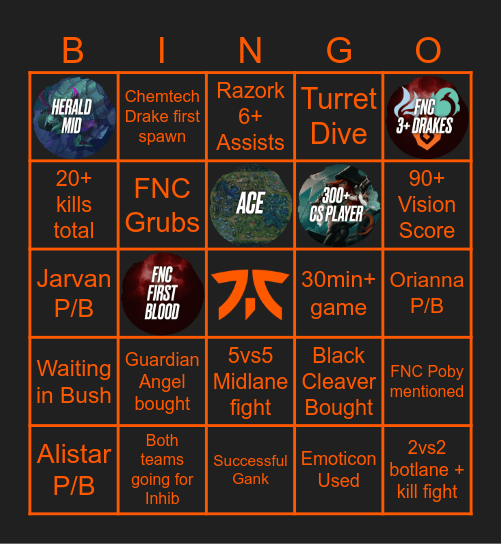 FNC vs NAVI G1 (playoffs) Bingo Card