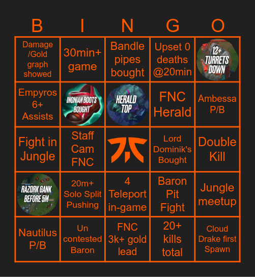 FNC vs NAVI G2 (Playoffs) Bingo Card