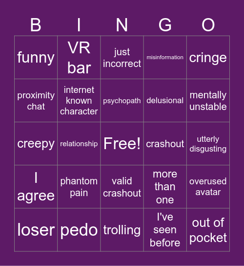 VR chat furries Bingo Card