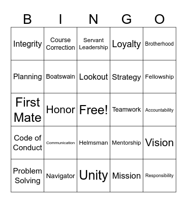 Pirate Bingo Card