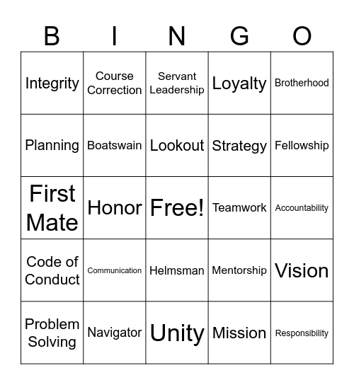 Pirate Bingo Card