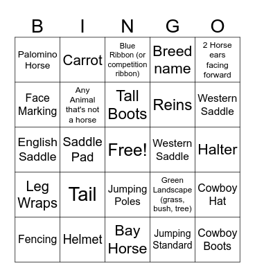 Pony Club Bingo Card