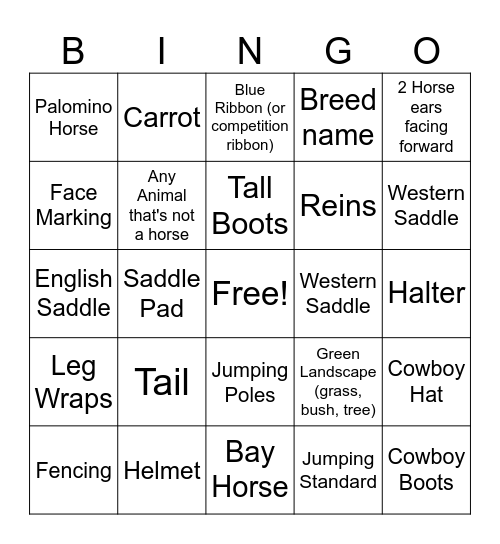 Pony Club Bingo Card
