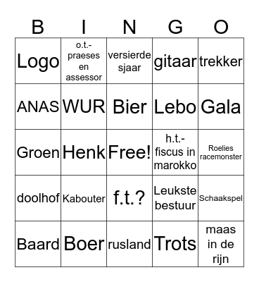 Besturen BIngo Card