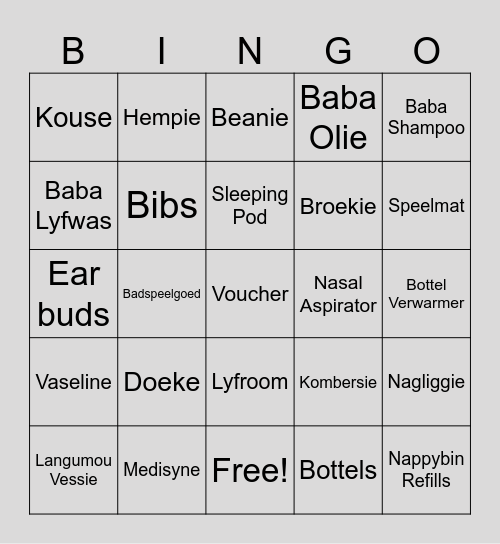 Milane Bongers Baba Tee Bingo Card