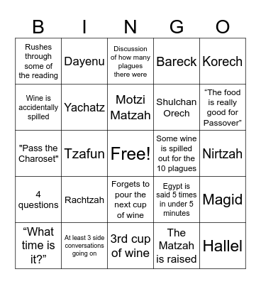 2026 Seder Bingo Card