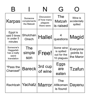 2026 Seder Bingo Card