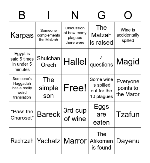 2026 Seder Bingo Card