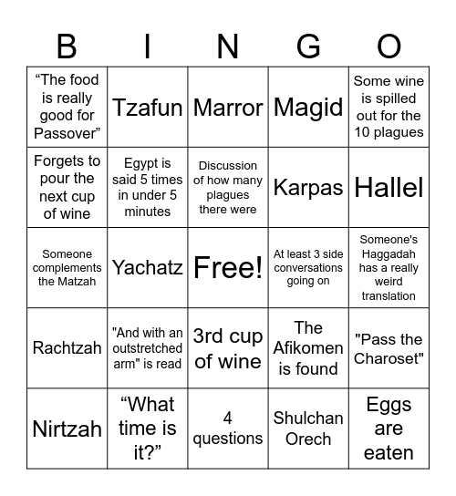 2026 Seder Bingo Card