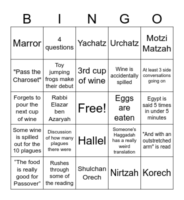 2026 Seder Bingo Card