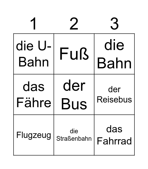 Fahrzeuge Bingo Card