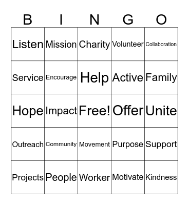 Community Service Bingo Card