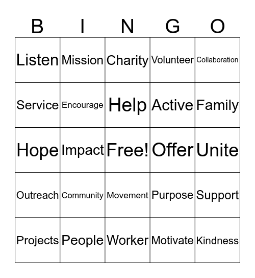 Community Service Bingo Card