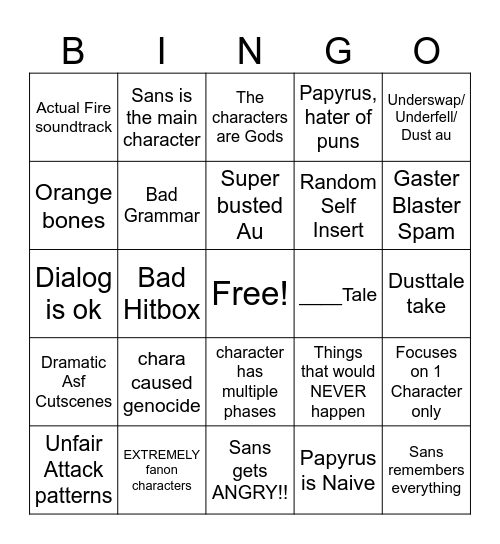 UT Fangames Bingo Card
