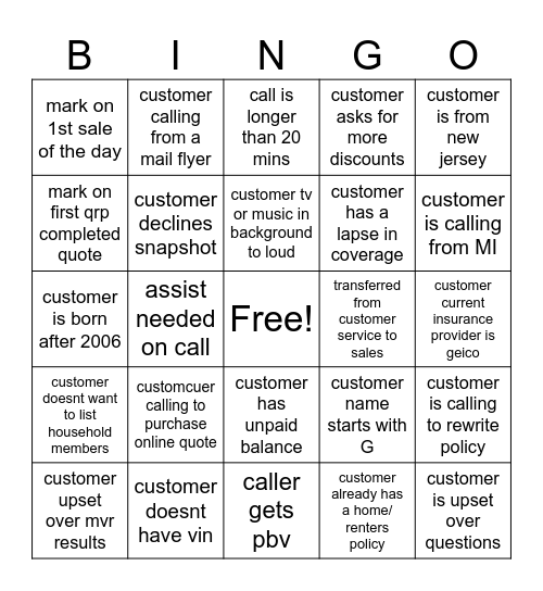 Manic Monday Bingo Card