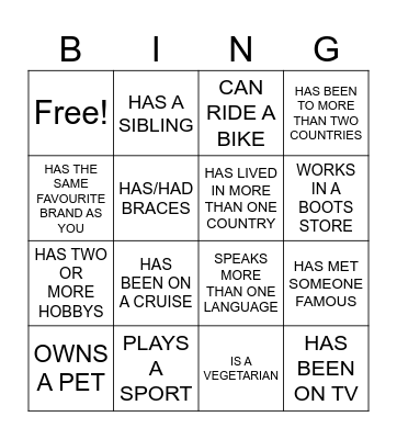 ICE BREAKER- FIND SOMEONE WHO... Bingo Card