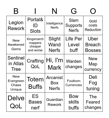 PoE 3.28 Bingo Card